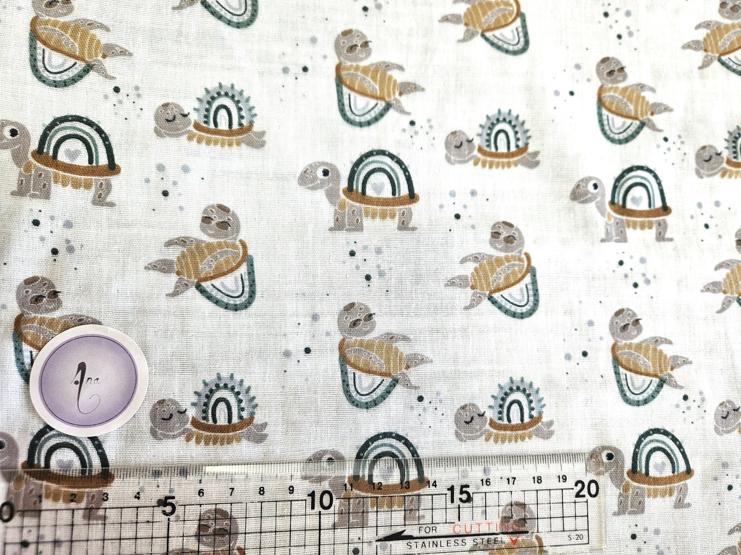 Cute Turtles on Flat Double Gauze  - 100% Cotton.