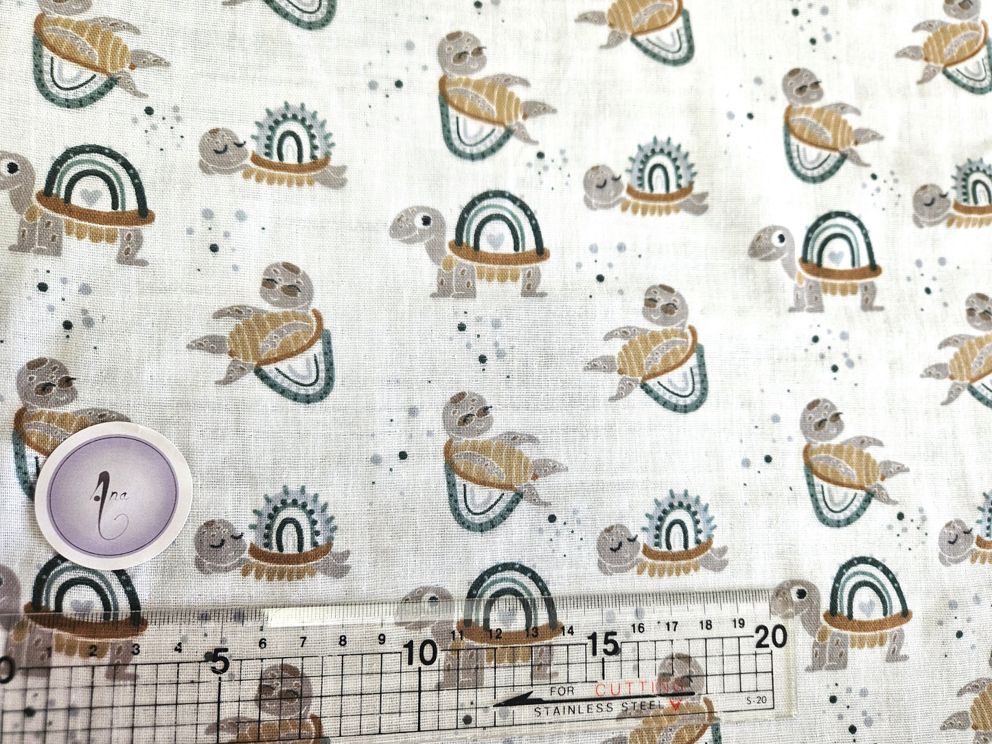 Cute Turtles on Flat Double Gauze  - 100% Cotton.