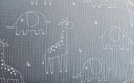 Giraffe and Elephant Prints Double Gauze by Little Johnny Fabrics - 100% Cotton