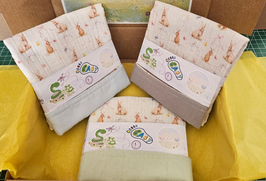 Easter Bunny Gift Box - New-born Burp Cloth made of Double Gauze and Flannel - 100% cotton