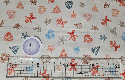Gingerbread Shapes on Cream- Christmas Fabrics collection by Lewis & Irene