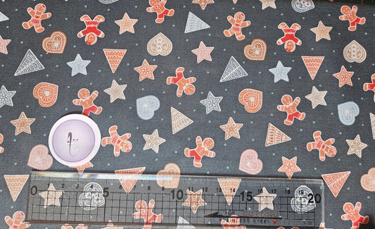Gingerbread Shapes on Dark - Christmas Fabrics collection by Lewis & Irene