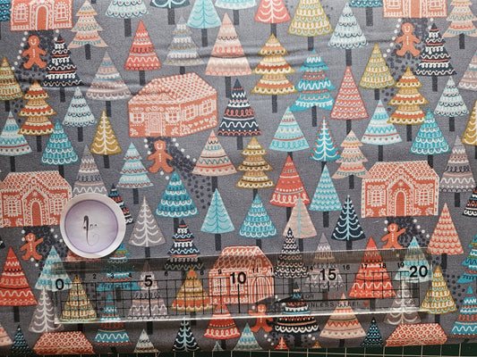 Gingerbread Forest on Grey - Christmas Fabrics collection by Lewis & Irene