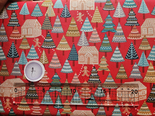 Gingerbread Forest on Red - Christmas Fabrics collection by Lewis & Irene