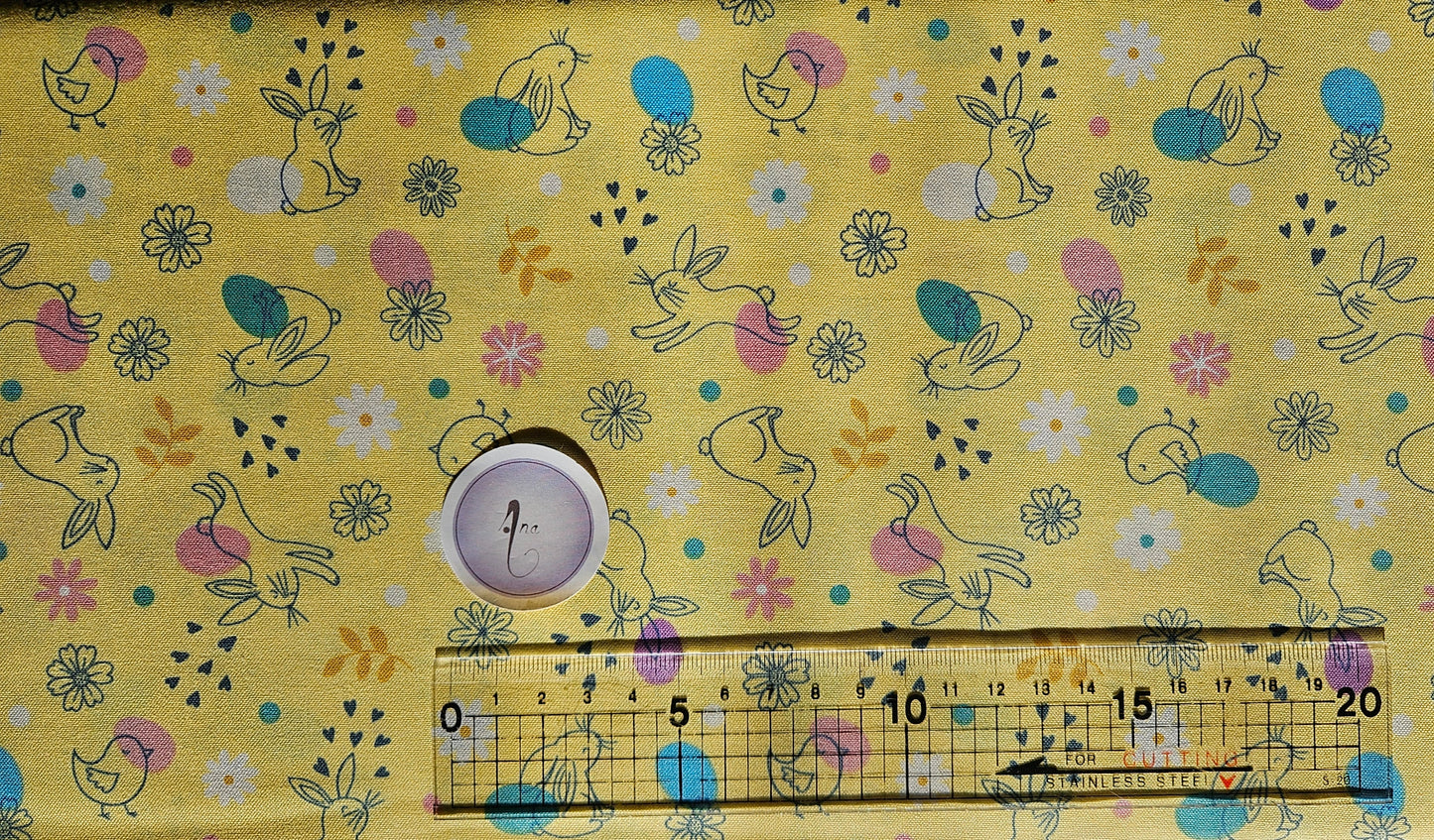 Spring Treats  - Chicks & bunnies on yellow by Lewis & Irene - by the Length & Fat Quarter