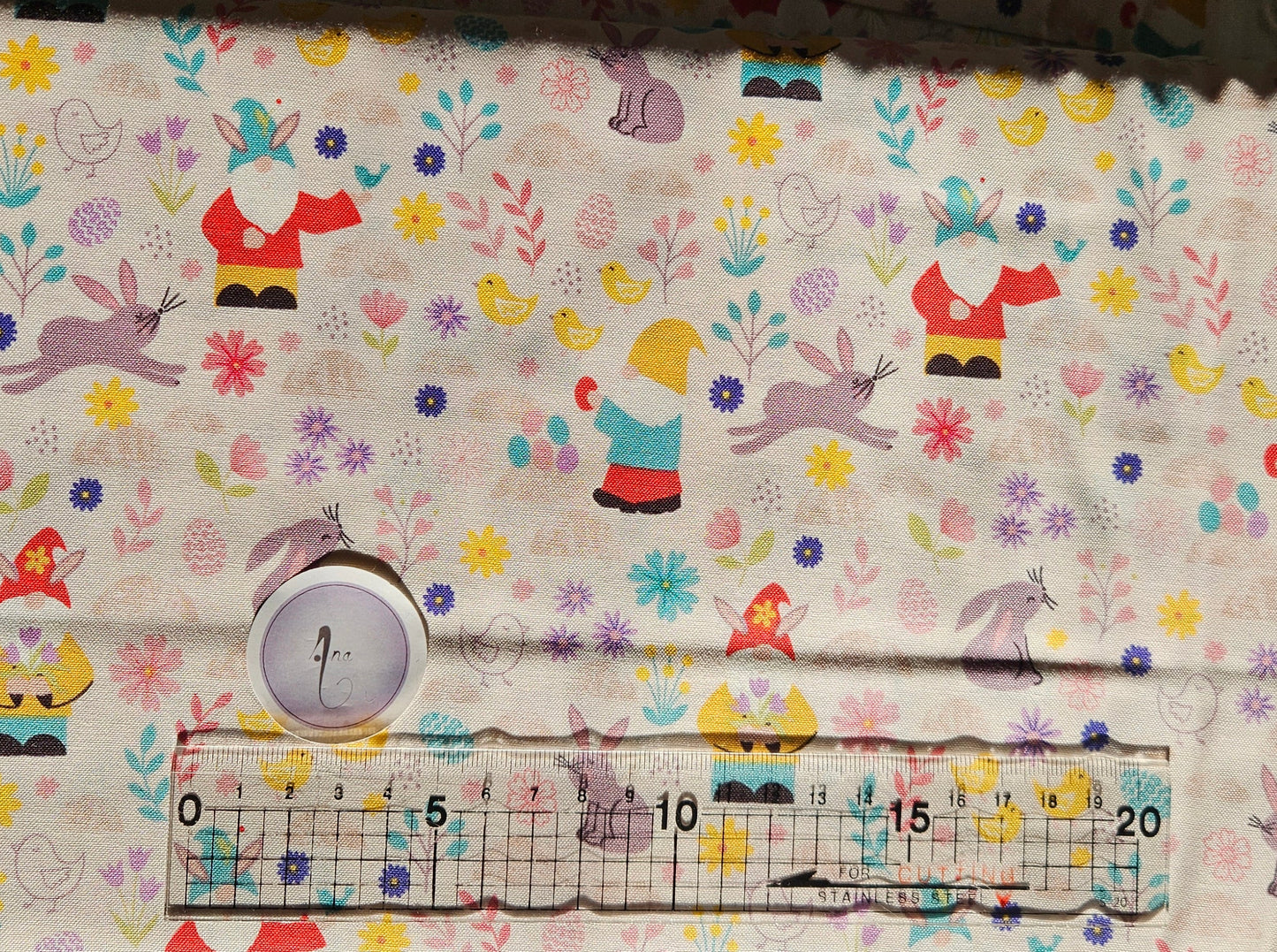 Spring Treats  - Spring gnomes on cream by Lewis & Irene - by Length & Fat Quarter