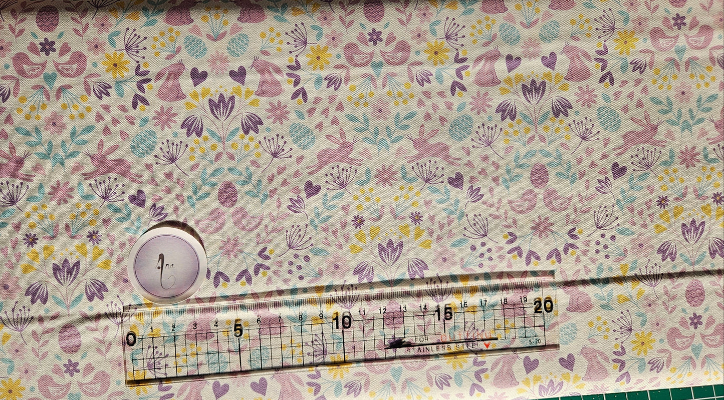 Spring Treats  - Mirrored bunny & chicks on cream  by Lewis & Irene - by the Length & Fat Quarter