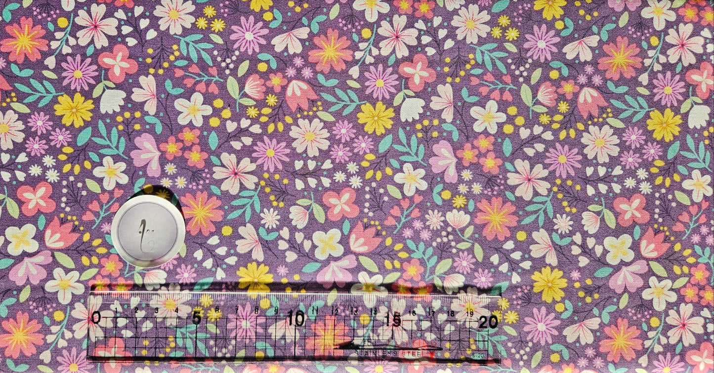 Spring Treats  - Spring floral on dark violet by Lewis & Irene - by the Length & Fat Quarter