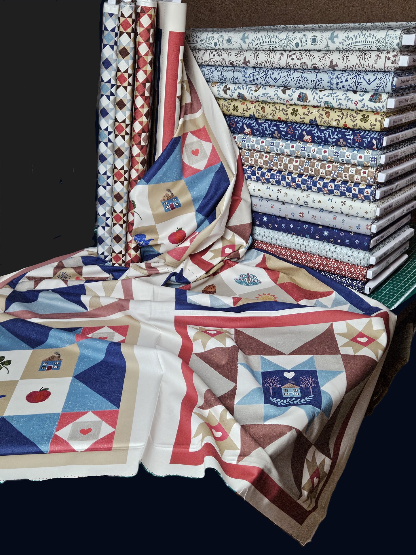 Quilt Top Table Topper Kit 1 - Cosy Home designed by Sally Ablett for Lewis & Irene Fabrics, 48"x48"