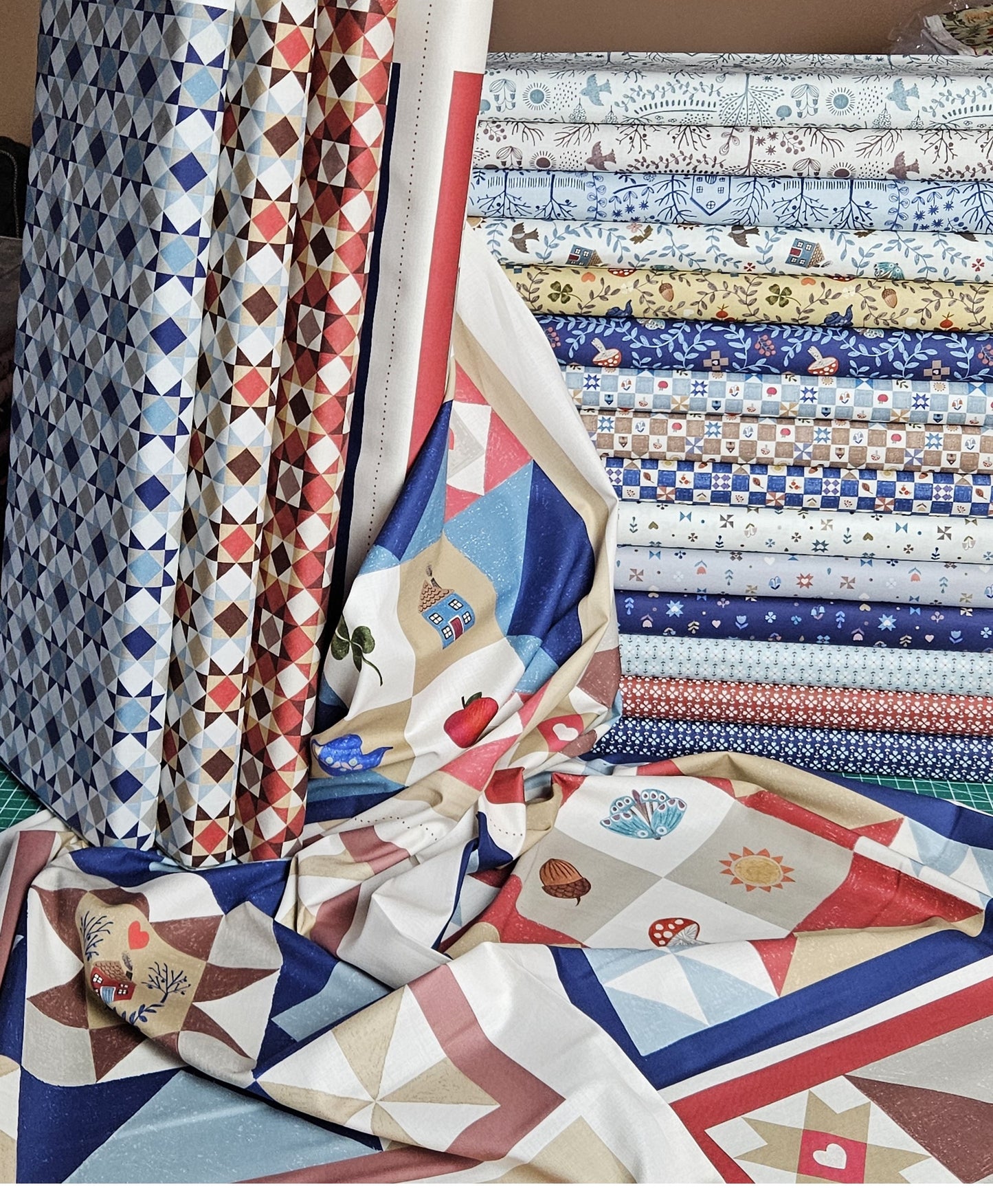 Quilt Top Table Topper Kit 1 - Cosy Home designed by Sally Ablett for Lewis & Irene Fabrics, 48"x48"