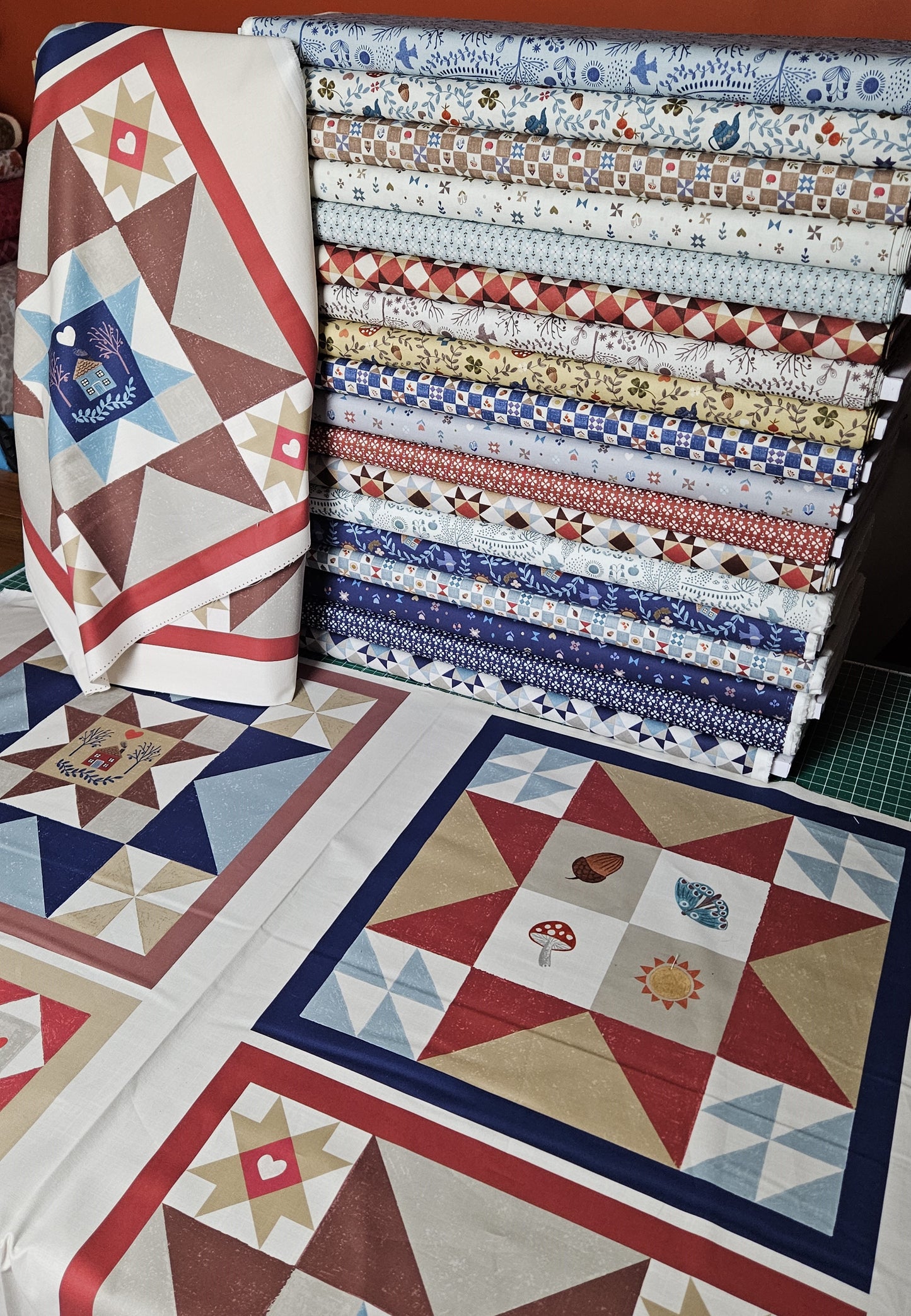 Quilt Top Table Topper Kit 1 - Cosy Home designed by Sally Ablett for Lewis & Irene Fabrics, 48"x48"