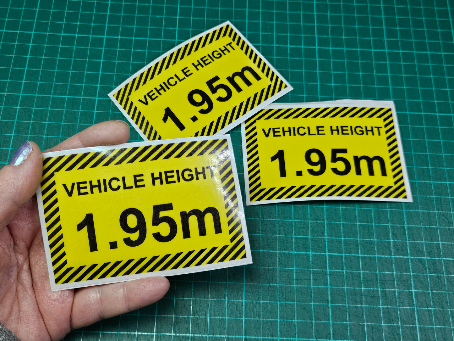 Commercial Vehicle Height Signs to place inside the cab of Commercial vehicles. White Vinyl or Transparent background & Laminated. Size 10 X 6.5 cm