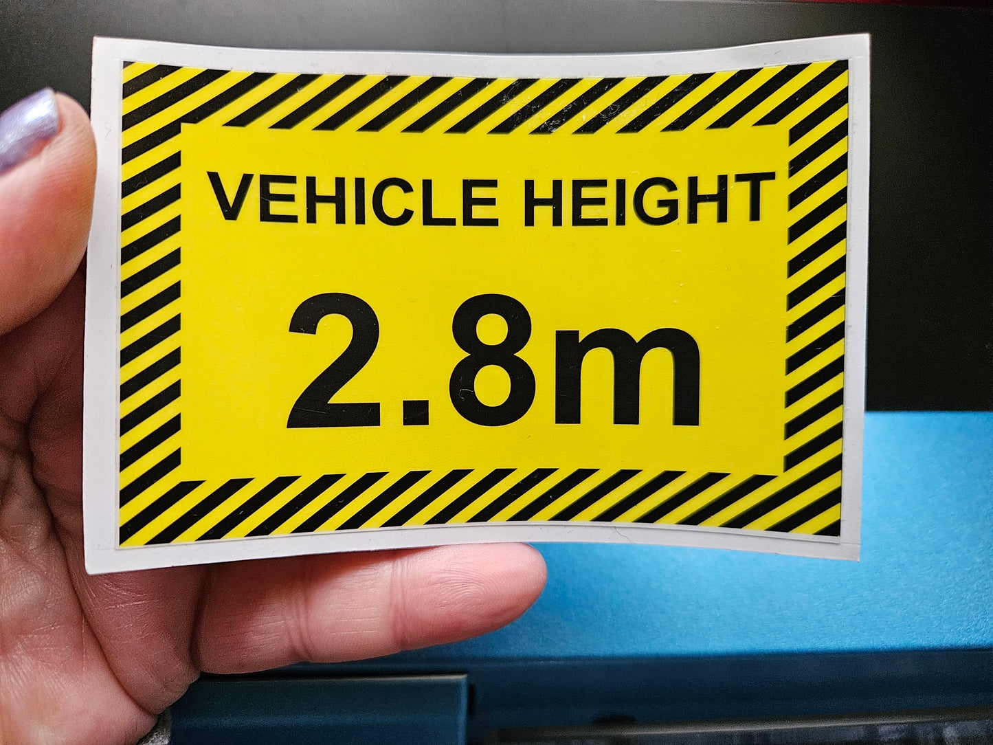 Commercial Vehicle Height Signs to place inside the cab of Commercial vehicles. White Vinyl or Transparent background & Laminated. Size 10 X 6.5 cm