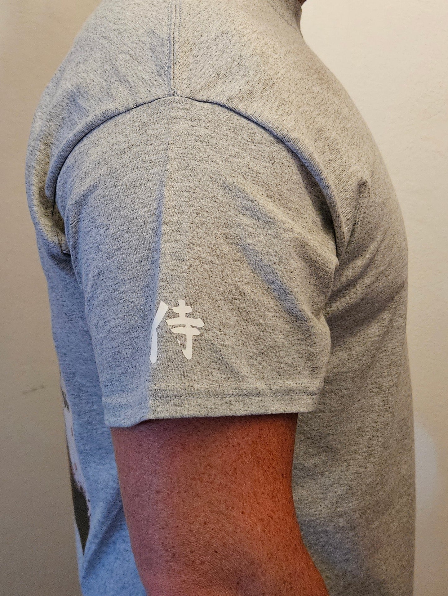 Samurai Print on Light Grey T-Shirt. High quality cotton Tees
