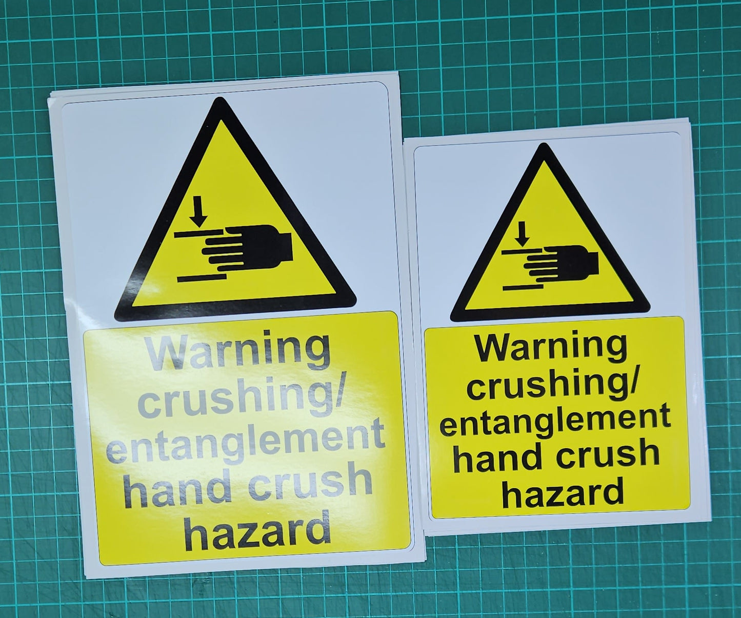 Warning crushing / entanglement hand crush hazard Sign Stickers for Bumpers of vehicles, 2 sizes