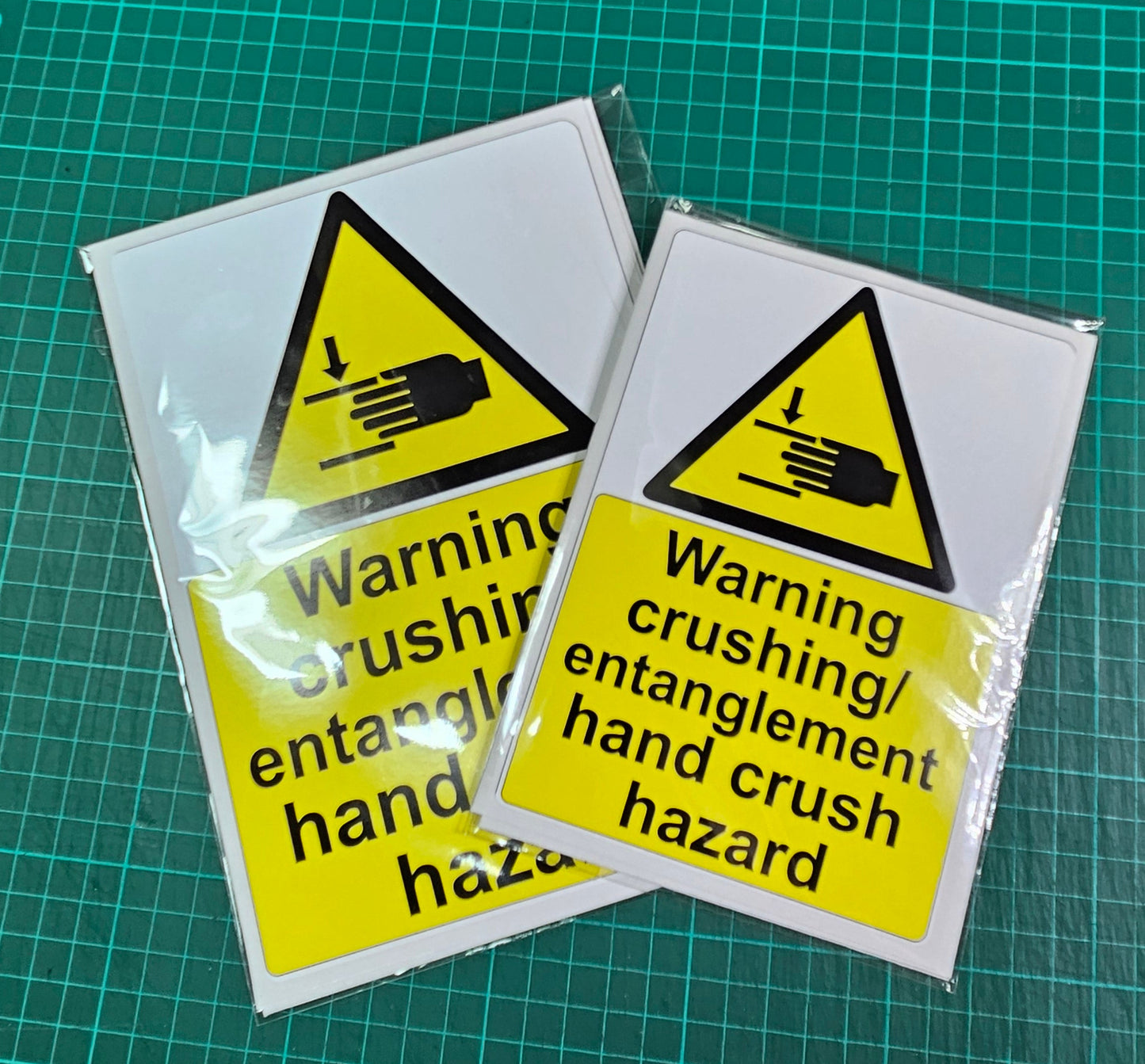Warning crushing / entanglement hand crush hazard Sign Stickers for Bumpers of vehicles, 2 sizes