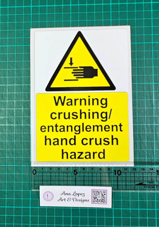 Warning crushing / entanglement hand crush hazard Sign Stickers for Bumpers of vehicles, 2 sizes