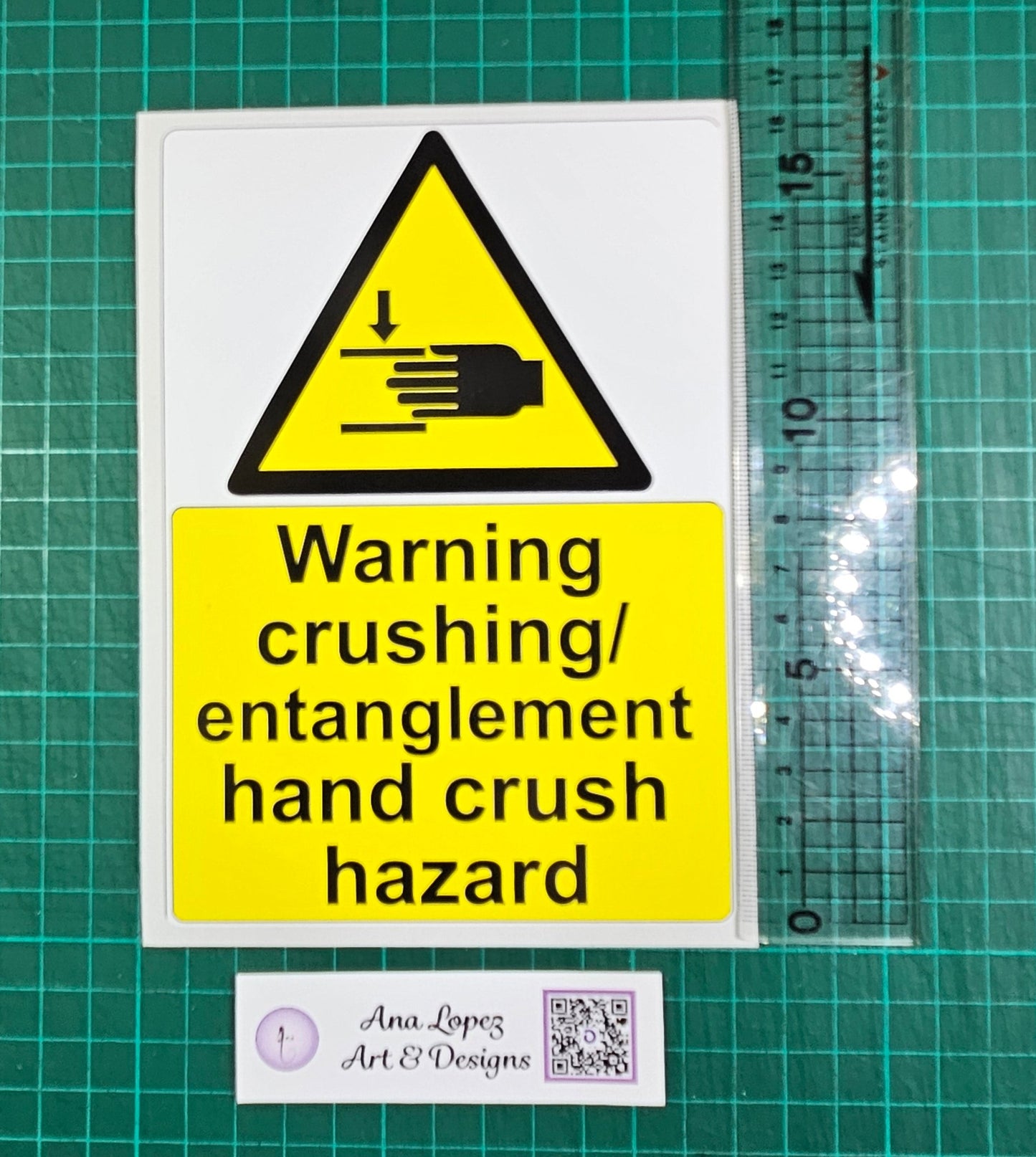 Warning crushing / entanglement hand crush hazard Sign Stickers for Bumpers of vehicles, 2 sizes
