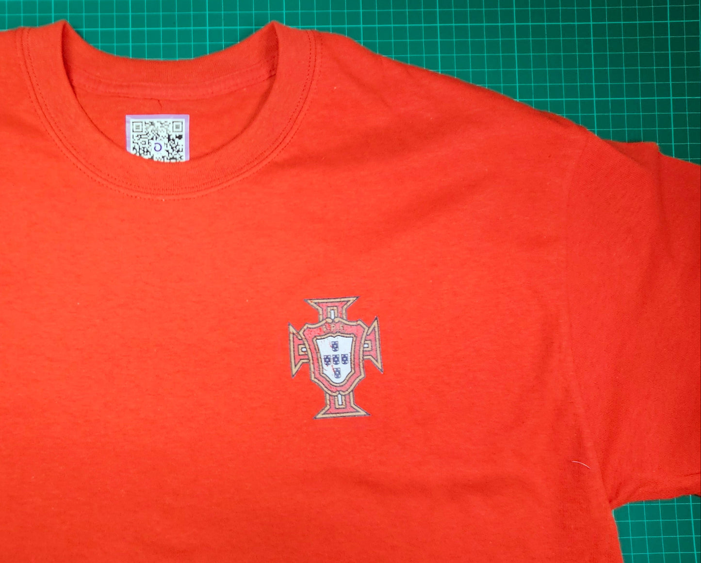 Portuguese World Cup Football on Red T-Shirt. High quality cotton Tees