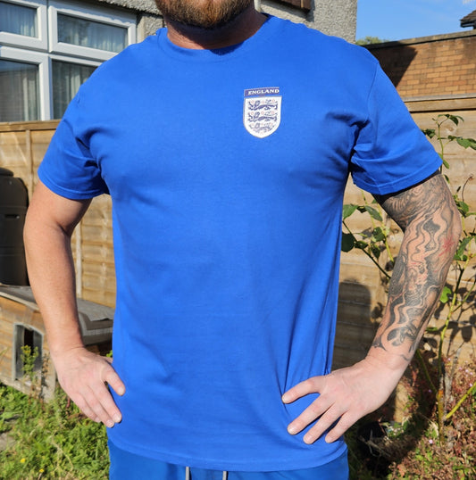 England Football T-Shirts for Adults & Youth in Royal Blue Personalised. Glowing in the dark vinyl