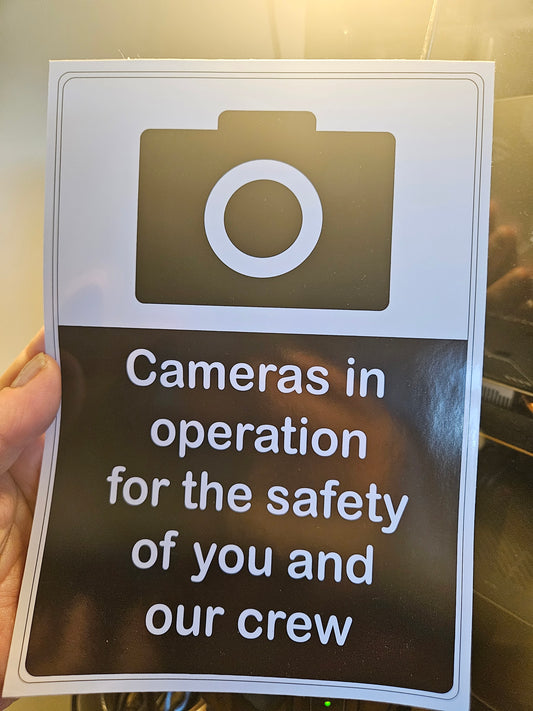 Cameras in operation HGV Stickers / Signs on White Vinyl for Bumpers of vehicles