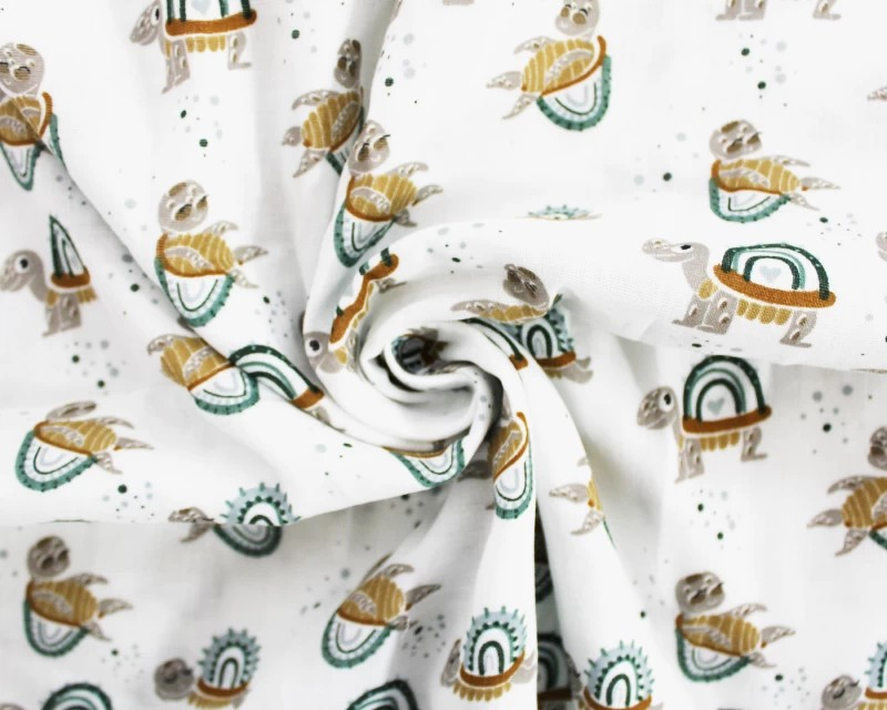 Cute Turtles on Flat Double Gauze  - 100% Cotton.