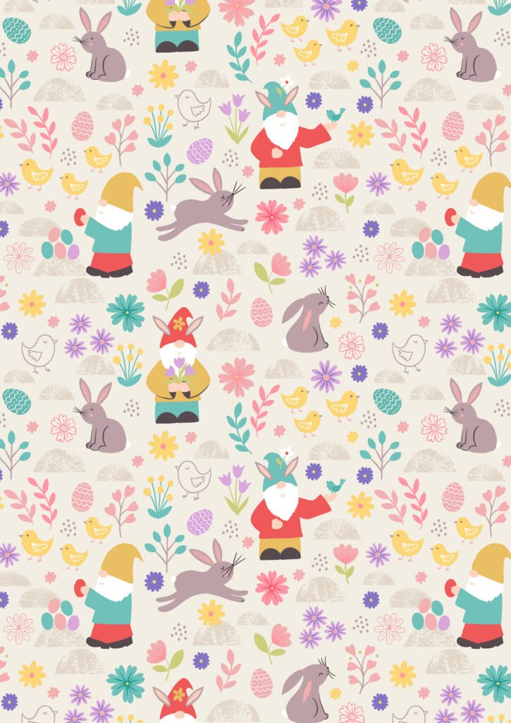 Spring Treats  - Spring gnomes on cream by Lewis & Irene - by Length & Fat Quarter