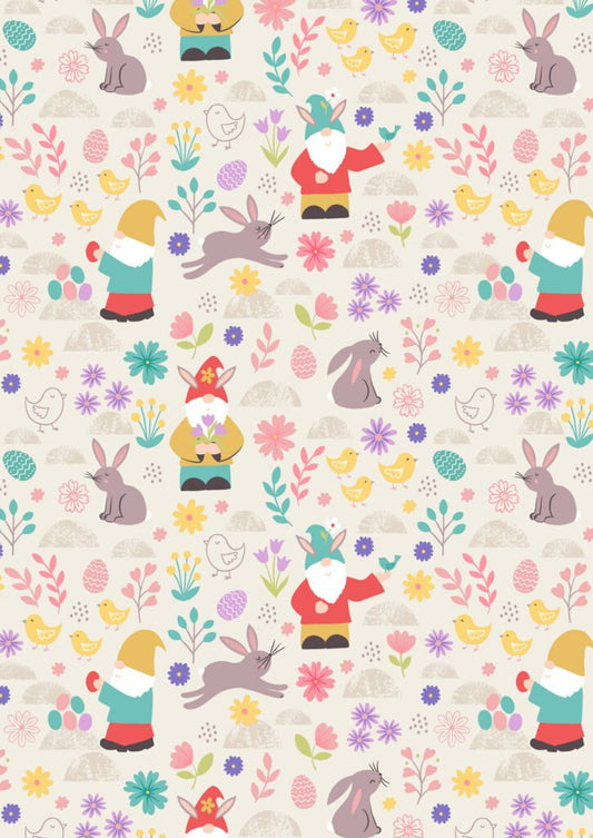 Spring Treats  - Spring gnomes on cream by Lewis & Irene - by Length & Fat Quarter