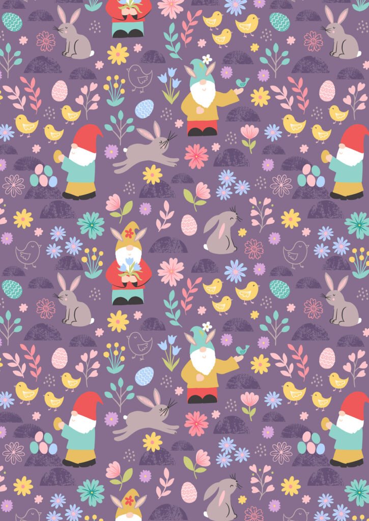 Spring Treats  - Spring gnomes on dark by Lewis & Irene - by Length & Fat Quarter
