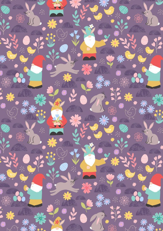 Spring Treats  - Spring gnomes on dark by Lewis & Irene - by Length & Fat Quarter