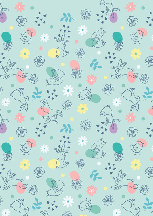 Spring Treats  - Chicks & bunnies on light blue by Lewis & Irene - by the Length & Fat Quarter