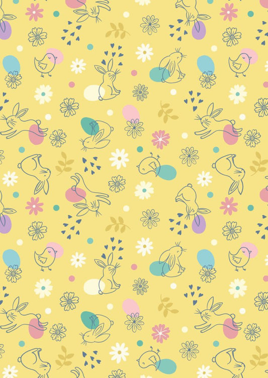 Spring Treats  - Chicks & bunnies on yellow by Lewis & Irene - by the Length & Fat Quarter
