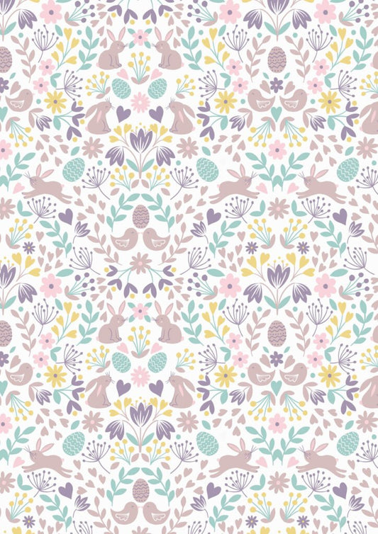 Spring Treats  - Mirrored bunny & chicks on cream  by Lewis & Irene - by the Length & Fat Quarter
