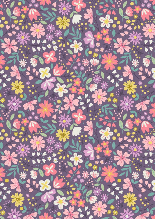 Spring Treats  - Spring floral on dark violet by Lewis & Irene - by the Length & Fat Quarter