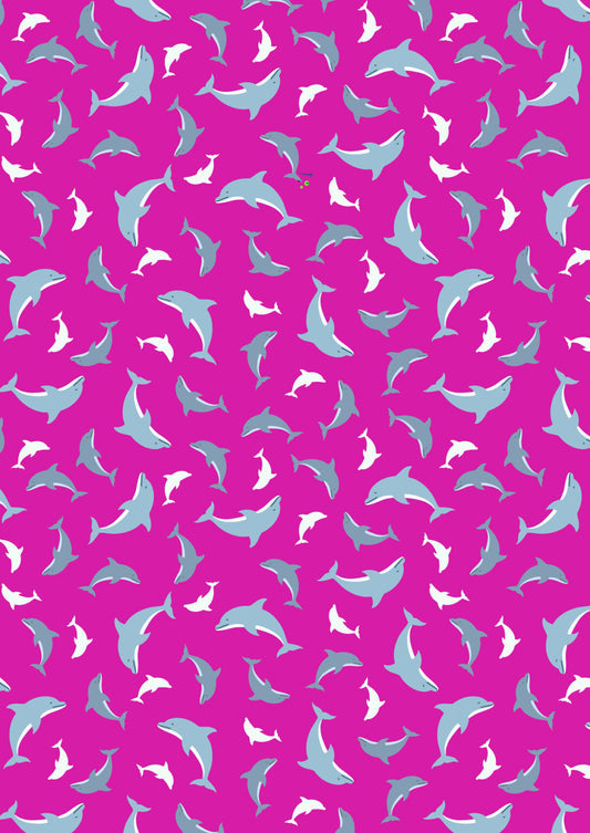 Dolphins on Pink - Glow in the dark. Ocean Glow collection by Lewis & Irene - by the length & Fat Quarter