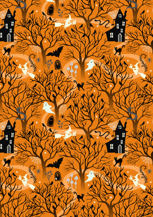 Witchy Woods on Halloween Orange (glow in the dark) - by Lewis & Irene
