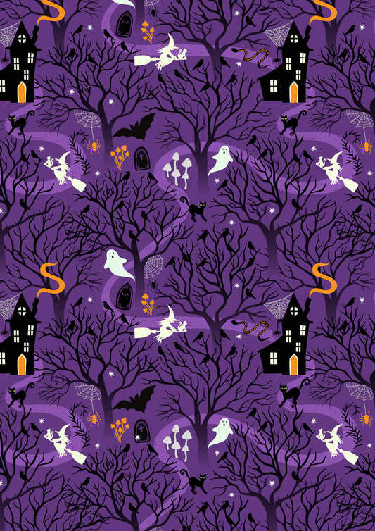 Witchy Woods on Spooky Purple (glow in the dark) - by Lewis & Irene