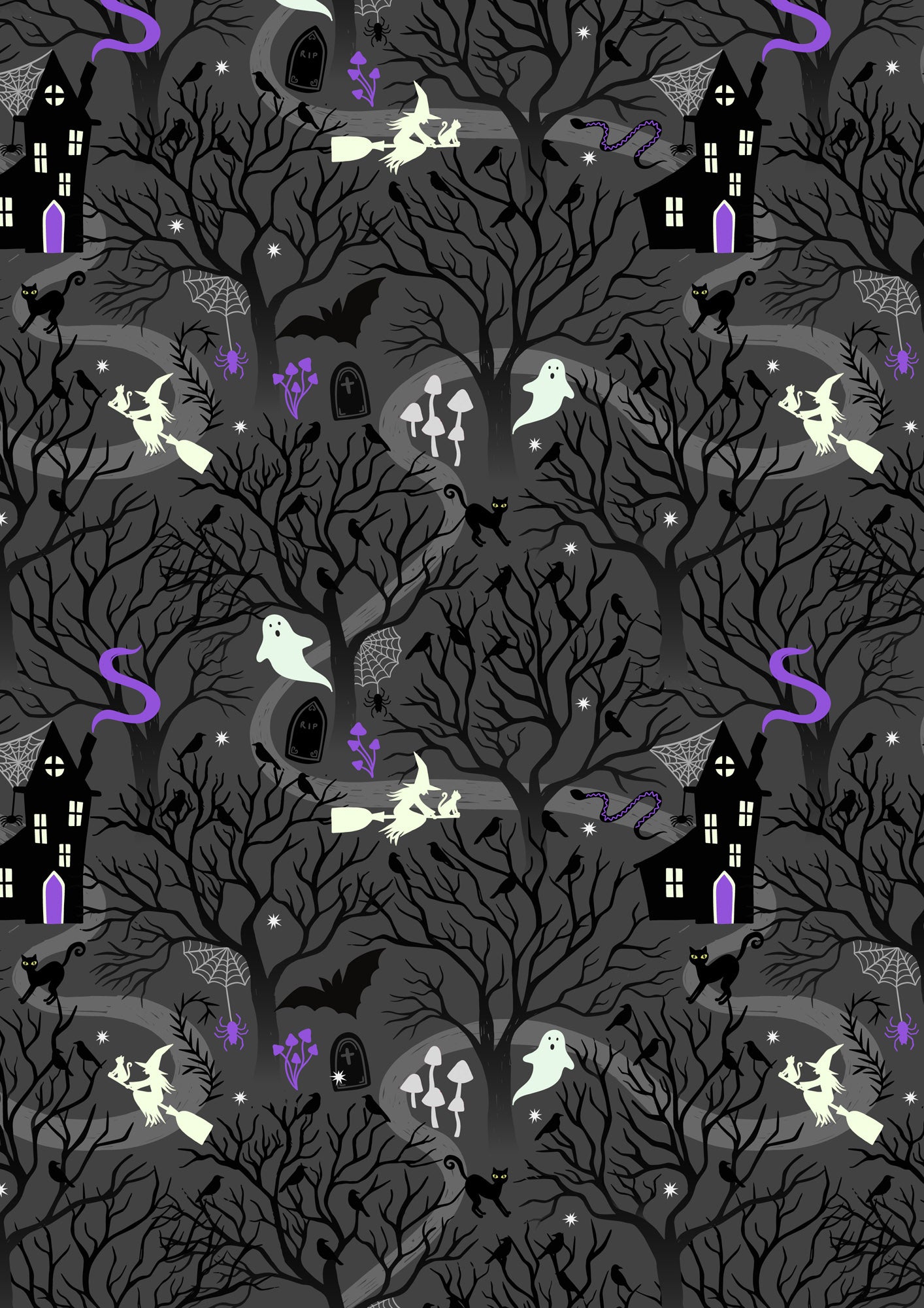 Witchy Woods on Dark Grey (glow in the dark) - by Lewis & Irene