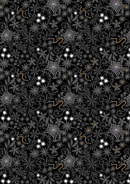 Floral Cobwebs on Black (glow in the dark) - by Lewis & Irene