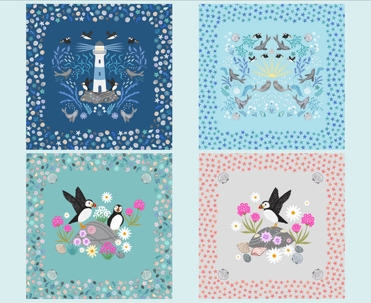 Puffin bay 1 yard squares panel - Puffin Rock Collection by Lewis & Irene - Available now