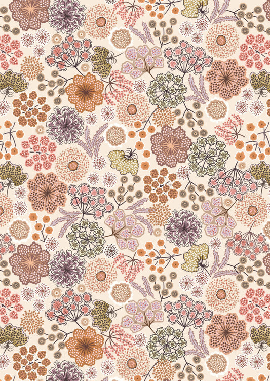 Jardin d'Automne - Large autumn floral on light stone by Lewis & Irene - by Length & Fat Quarters