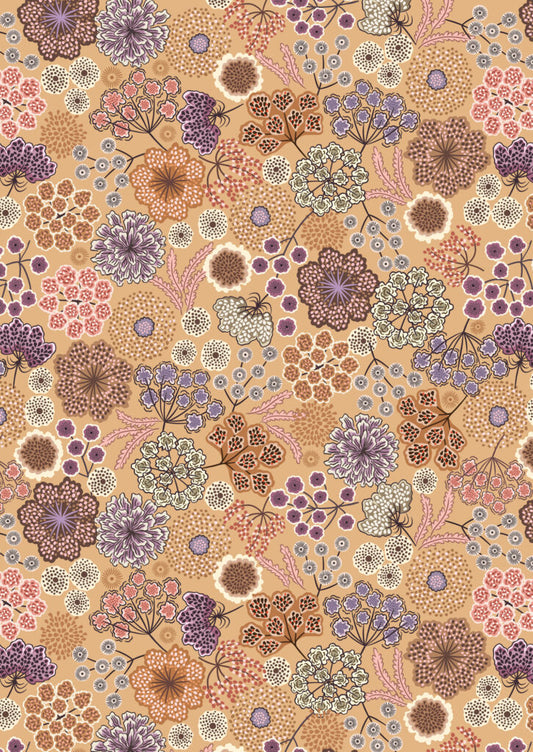 Jardin d'Automne - Large autumn floral on warm tan by Lewis & Irene - by Length & Fat Quarters