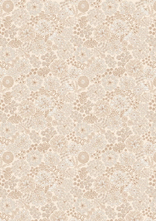 Jardin d'Automne - Autumn butterfly floral on light stone by Lewis & Irene - by Length & Fat Quarters