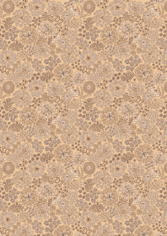 Jardin d'Automne - Autumn butterfly floral on light caramel by Lewis & Irene - by Length & Fat Quarters