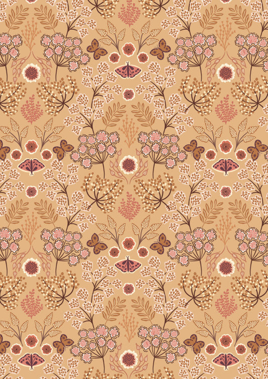 Jardin d'Automne - Large floral butterfly on warm gold by Lewis & Irene - by Length & Fat Quarter