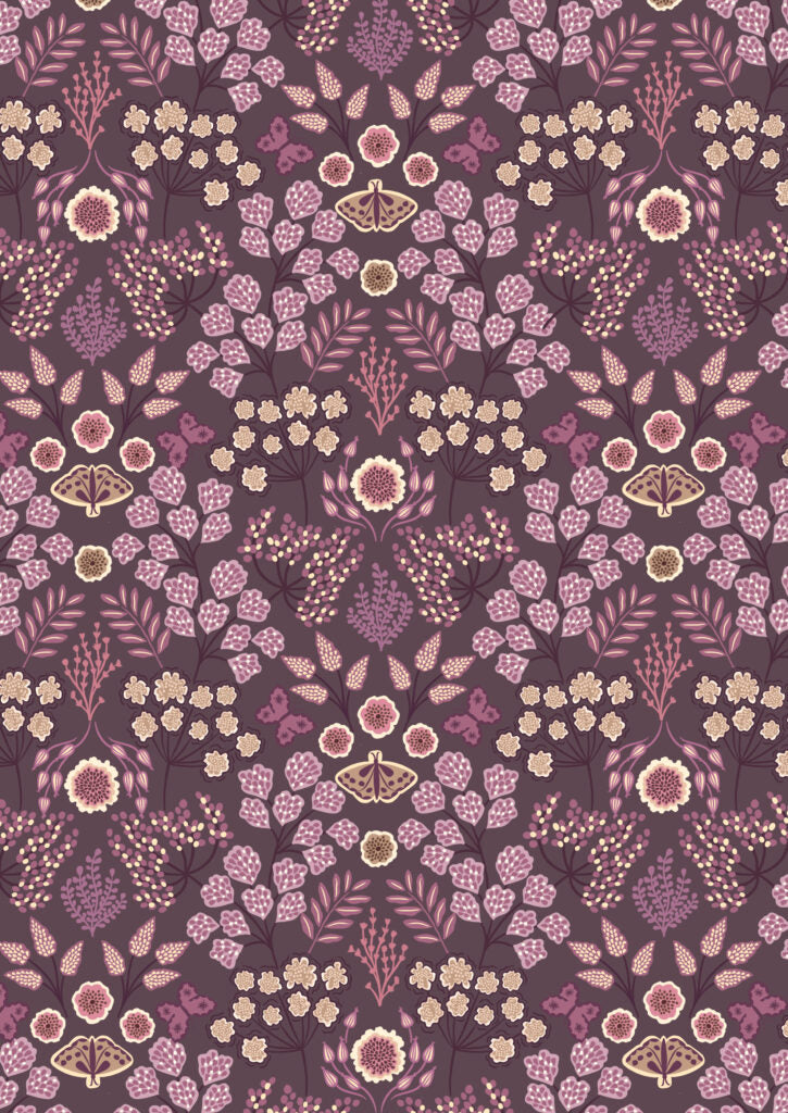 Jardin d'Automne - Large floral butterfly on dark purple by Lewis & Irene - by Length & Fat Quarter