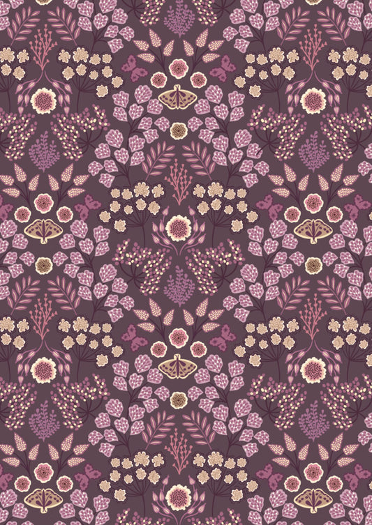 Jardin d'Automne - Large floral butterfly on dark purple by Lewis & Irene - by Length & Fat Quarter