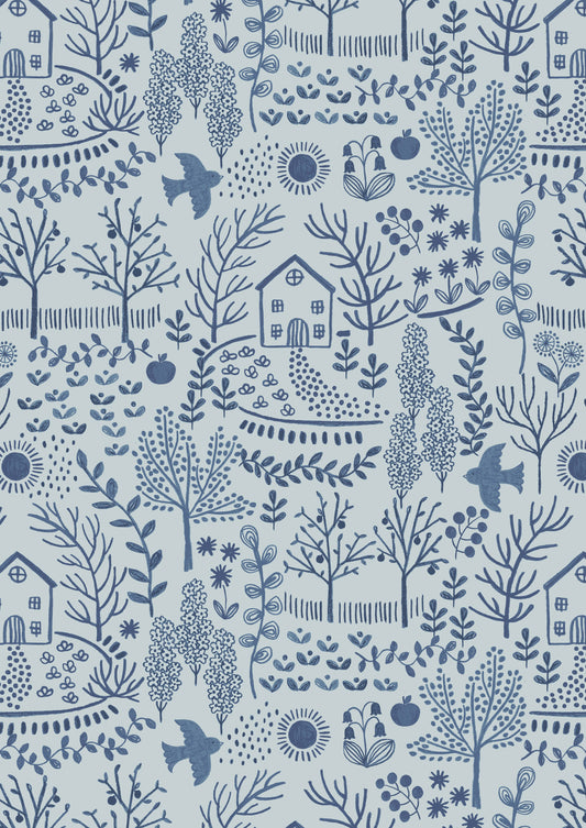 Pre-Order - Cosy Home and Garden on Blue - Fabric Collection by Lewis & Irene - Due in November