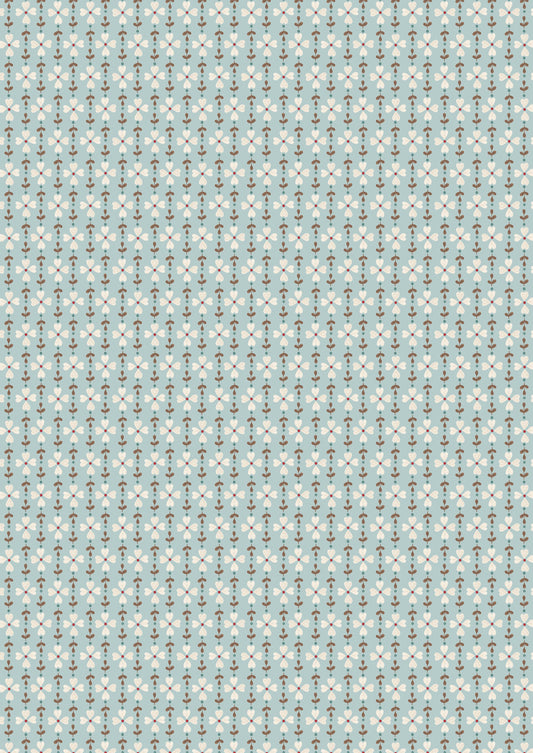 Pre-Order - Flower chains on duck egg blue - Fabric Collection by Lewis & Irene - Due in November