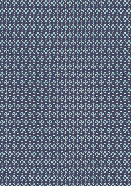 Pre-Order - Flower chains on Dark Blue - Fabric Collection by Lewis & Irene - Due in November